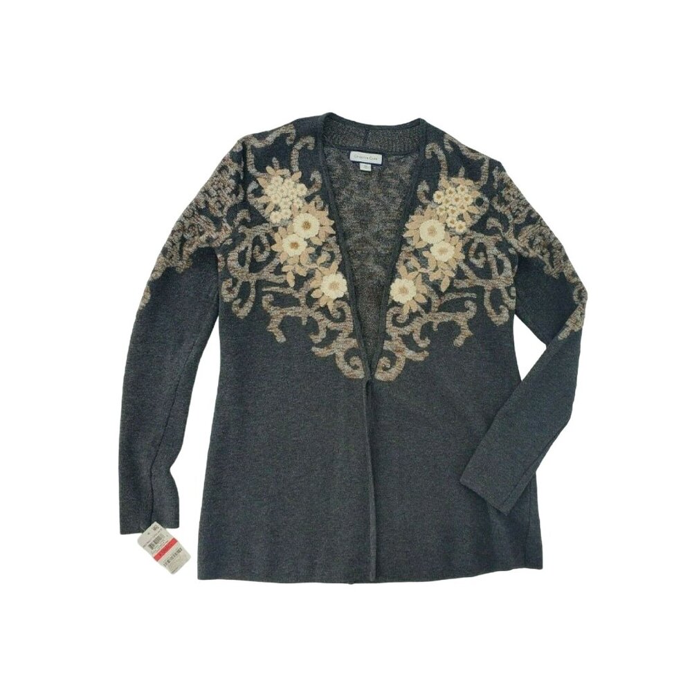 Vintage NWT Charter Club Embroidered Gray Floral Sweater XS Refined Opulence - Picture 7 of 7